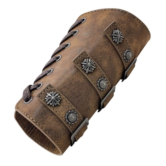 🆕 Medieval Leather Buckle Arm Bracers Knight LARP Renaissance Guards Armor NEW - Picture 6 of 7
